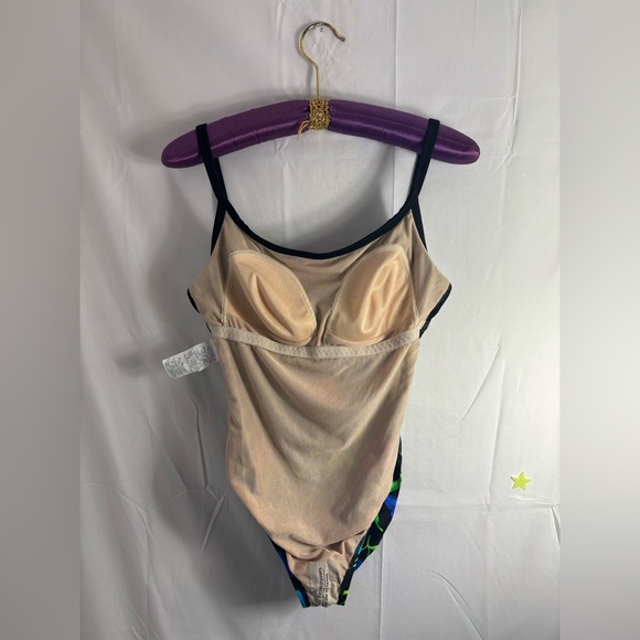 NWOT VTG 90s Speedo Black+ Neon Floral Low Back Retro One Piece Women’s L - Picture 5 of 7